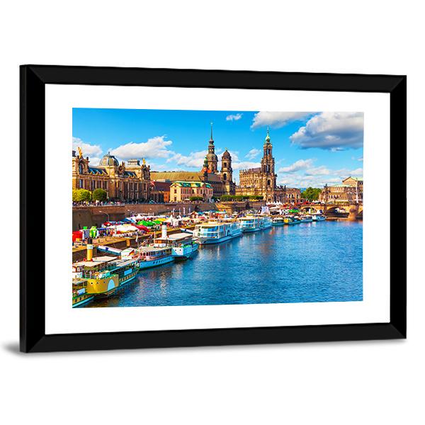 Old Town With Elbe River Canvas Wall Art-3 Horizontal-Gallery Wrap-25" x 16"-Tiaracle
