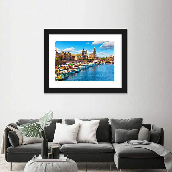 Old Town With Elbe River Canvas Wall Art-3 Horizontal-Gallery Wrap-25" x 16"-Tiaracle