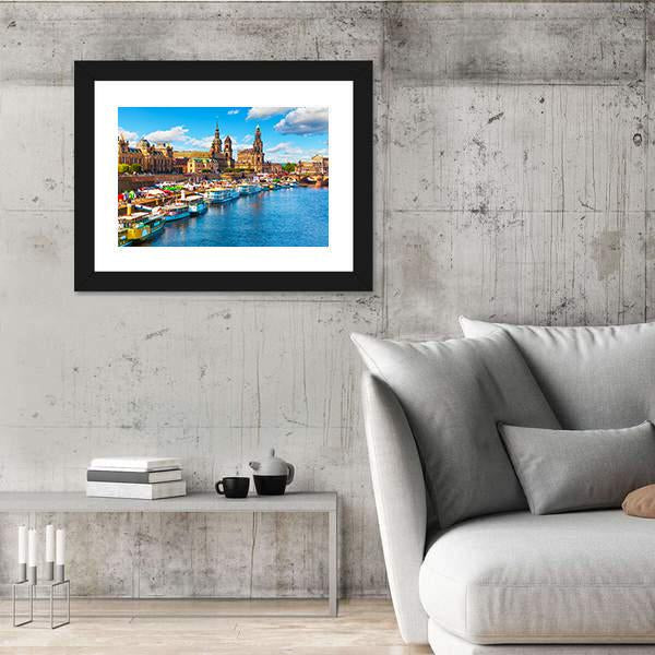 Old Town With Elbe River Canvas Wall Art-3 Horizontal-Gallery Wrap-25" x 16"-Tiaracle