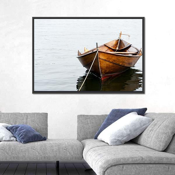 Old Wooden Row Boat Canvas Wall Art-3 Horizontal-Gallery Wrap-25" x 16"-Tiaracle