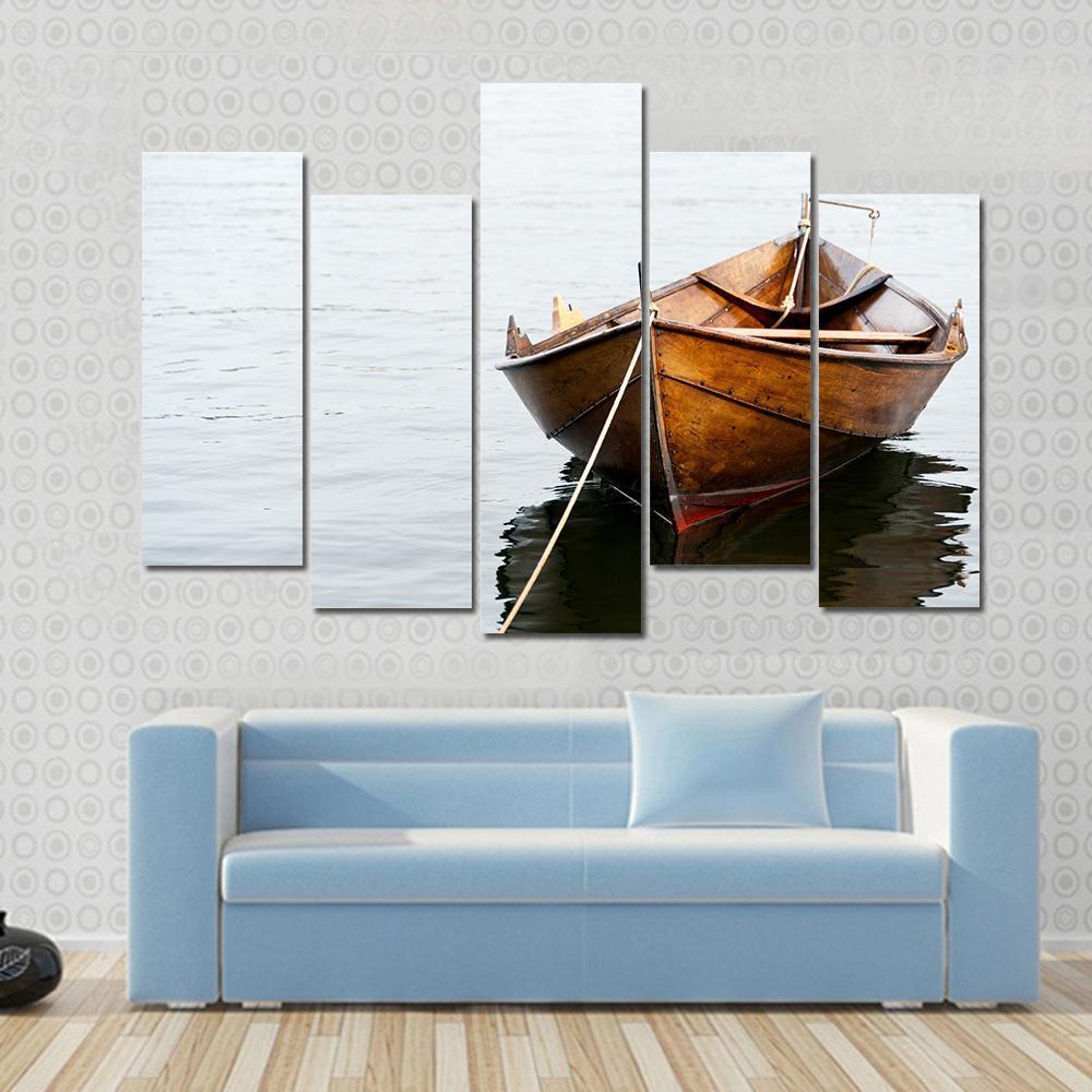 Old Wooden Row Boat Canvas Wall Art-5 Pop-Gallery Wrap-47" x 32"-Tiaracle