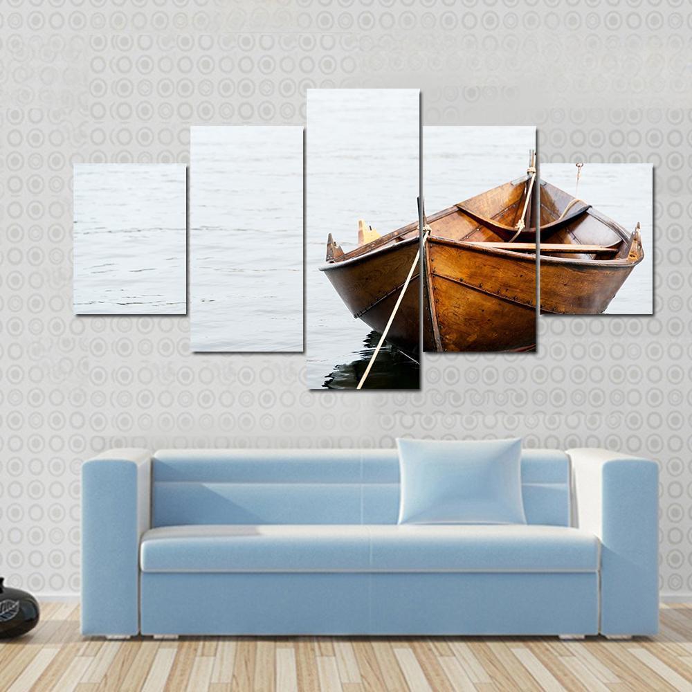 Old Wooden Row Boat Canvas Wall Art-5 Star-Gallery Wrap-62" x 32"-Tiaracle