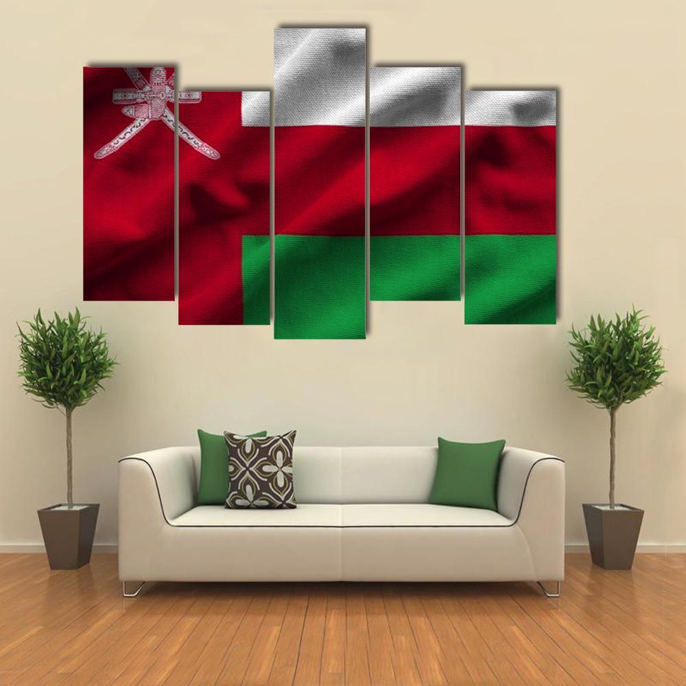 Waving Oman Flag Canvas Wall Art-5 Pop-Gallery Wrap-47" x 32"-Tiaracle