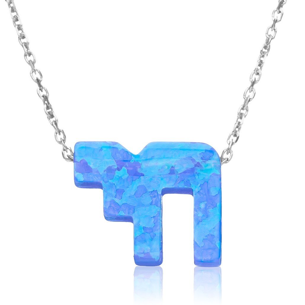 Blaue Opal-Chai-Halskette an Silberkette