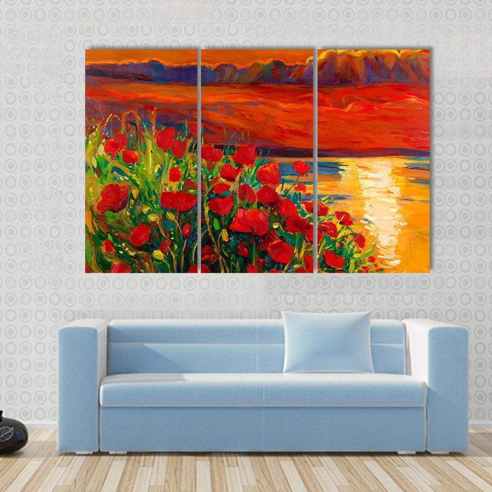 Opium Poppy Field Canvas Wall Art-3 Horizontal-Gallery Wrap-37" x 24"-Tiaracle