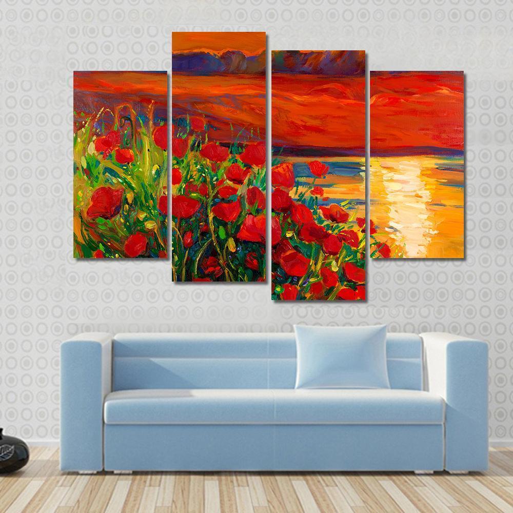 Opium Poppy Field Canvas Wall Art-4 Pop-Gallery Wrap-50" x 32"-Tiaracle