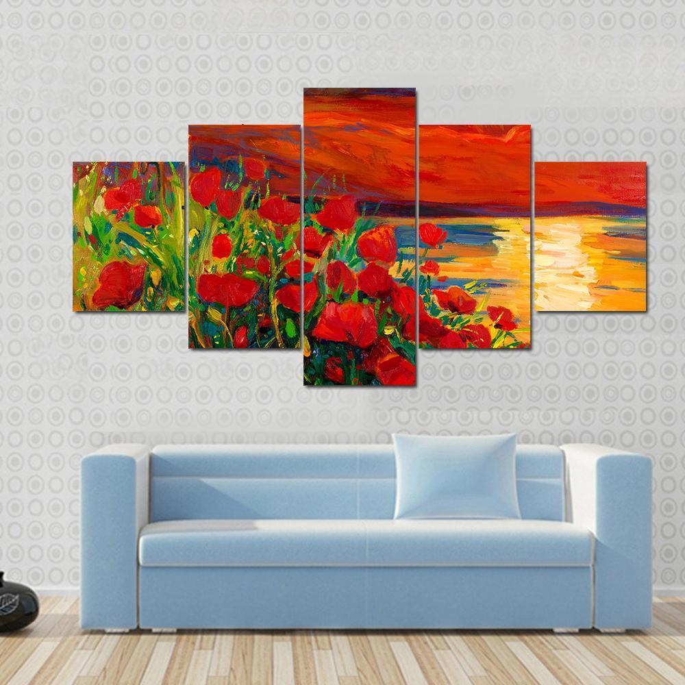 Opium Poppy Field Canvas Wall Art-5 Star-Gallery Wrap-62" x 32"-Tiaracle