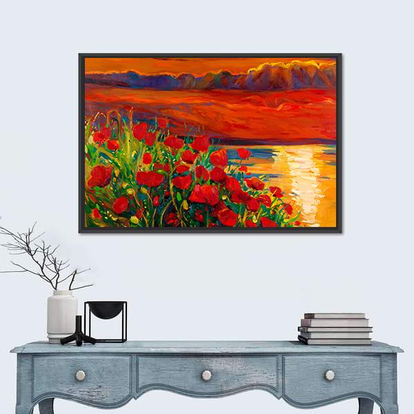 Opium Poppy Field Canvas Wall Art-1 Piece-Floating Frame-24" x 16"-Tiaracle