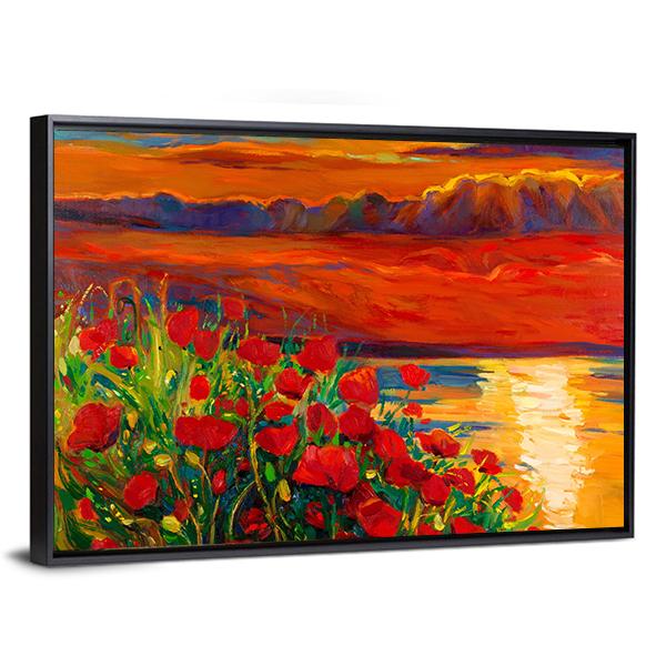 Opium Poppy Field Canvas Wall Art-3 Horizontal-Gallery Wrap-25" x 16"-Tiaracle