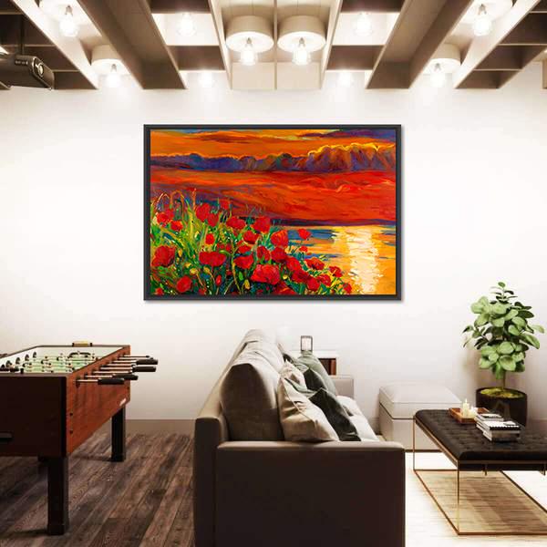 Opium Poppy Field Canvas Wall Art-3 Horizontal-Gallery Wrap-25" x 16"-Tiaracle