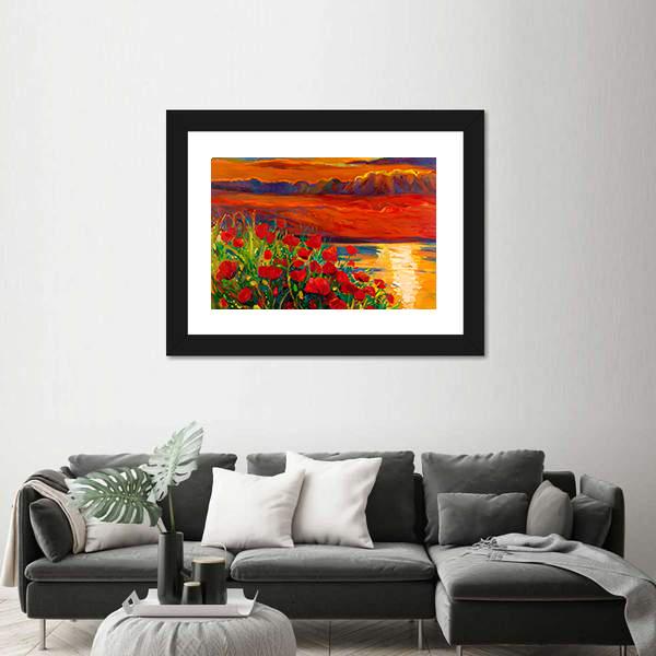 Opium Poppy Field Canvas Wall Art-3 Horizontal-Gallery Wrap-25" x 16"-Tiaracle