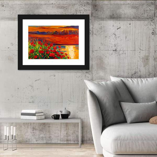 Opium Poppy Field Canvas Wall Art-3 Horizontal-Gallery Wrap-25" x 16"-Tiaracle