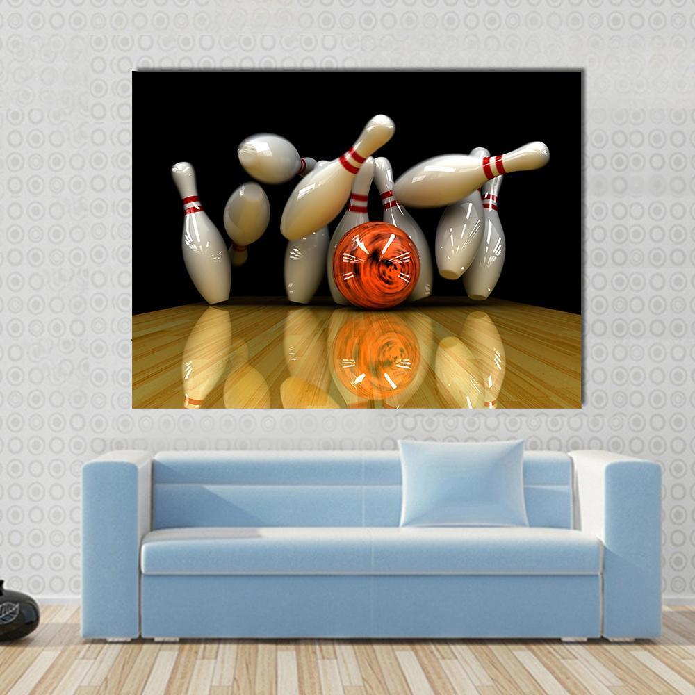 Orange Bowling Ball Strike Canvas Wall Art-1 Piece-Gallery Wrap-48" x 32"-Tiaracle