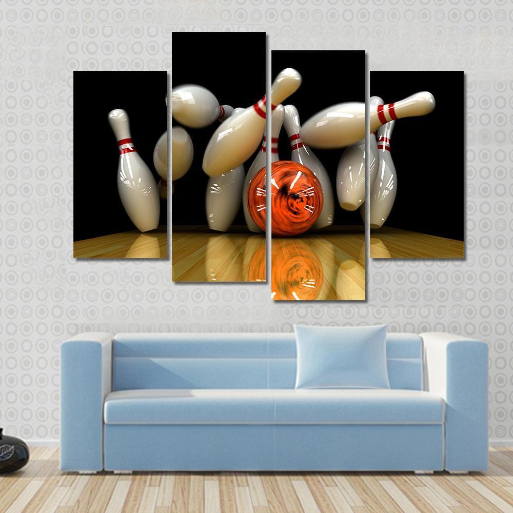 Orange Bowling Ball Strike Canvas Wall Art-4 Pop-Gallery Wrap-50" x 32"-Tiaracle