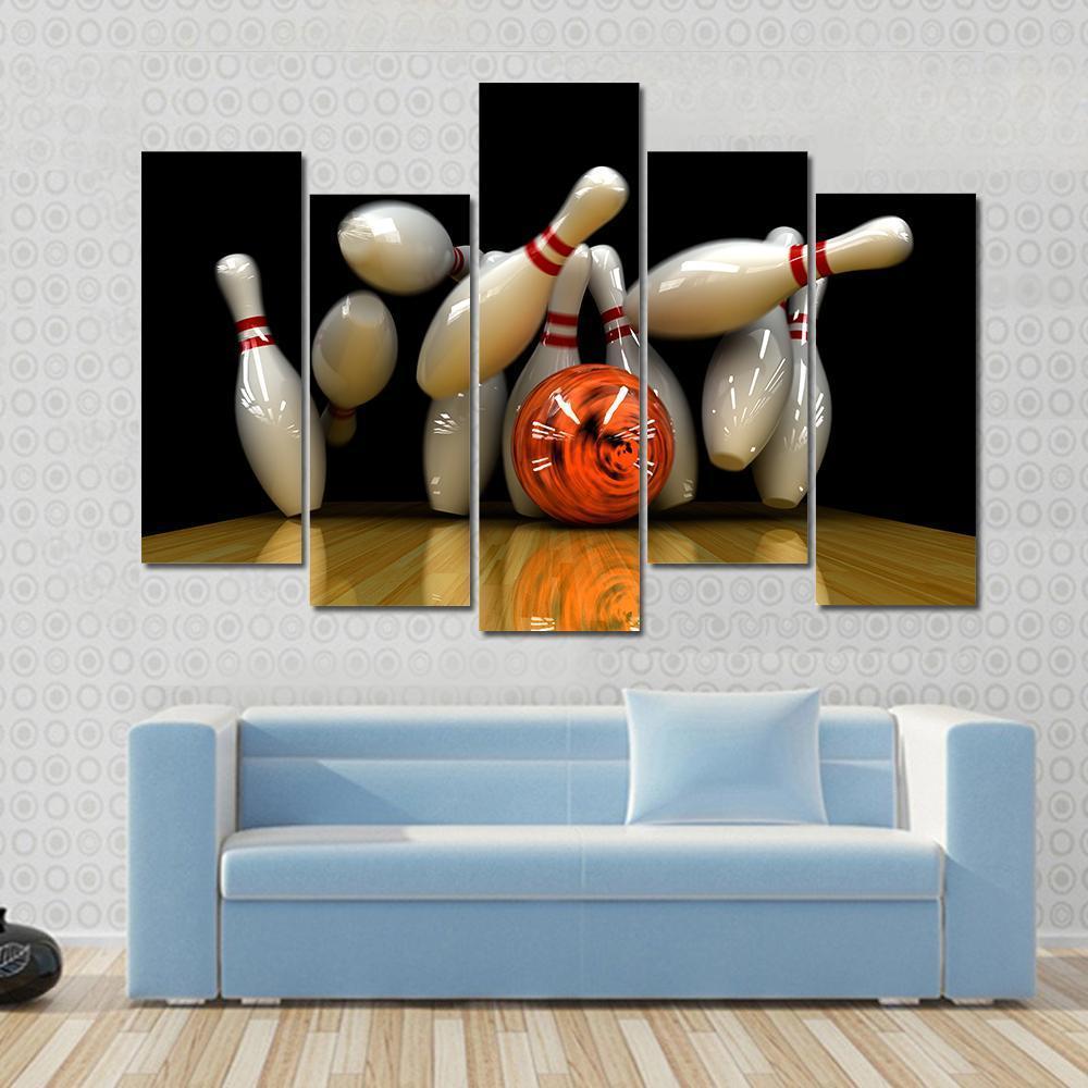 Orange Bowling Ball Strike Canvas Wall Art-5 Pop-Gallery Wrap-47" x 32"-Tiaracle