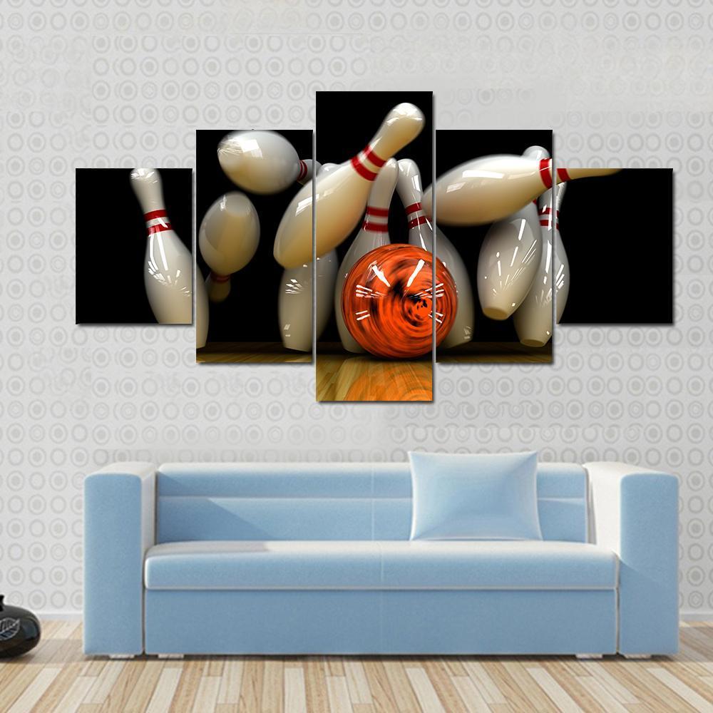 Orange Bowling Ball Strike Canvas Wall Art-5 Star-Gallery Wrap-62" x 32"-Tiaracle