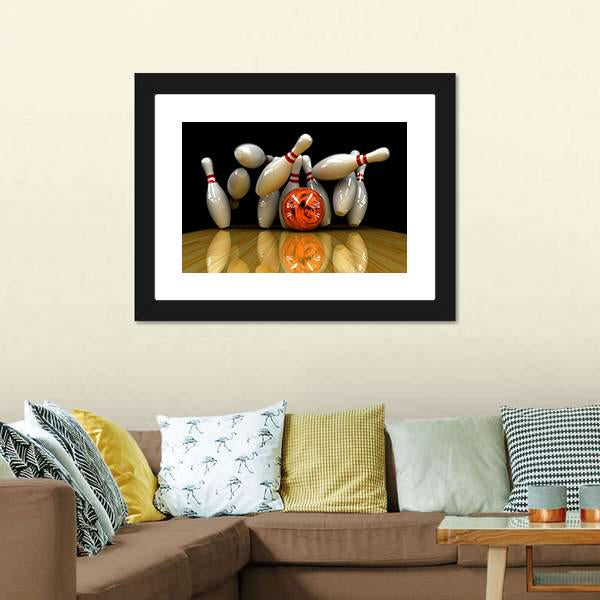 Orange Bowling Ball Strike Canvas Wall Art-3 Horizontal-Gallery Wrap-25" x 16"-Tiaracle