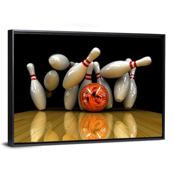 Orange Bowling Ball Strike Canvas Wall Art-3 Horizontal-Gallery Wrap-25" x 16"-Tiaracle