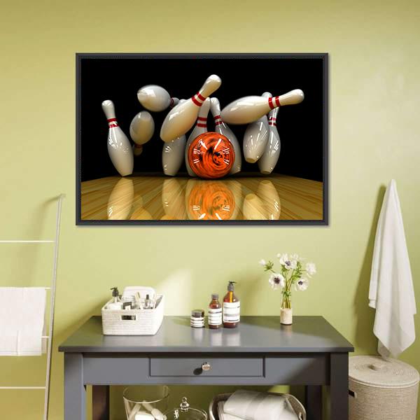 Orange Bowling Ball Strike Canvas Wall Art-3 Horizontal-Gallery Wrap-25" x 16"-Tiaracle