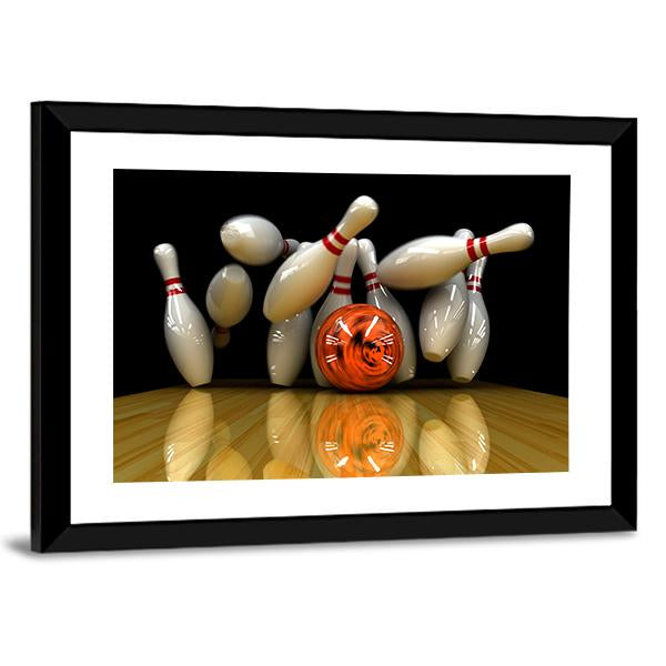 Orange Bowling Ball Strike Canvas Wall Art-3 Horizontal-Gallery Wrap-25" x 16"-Tiaracle