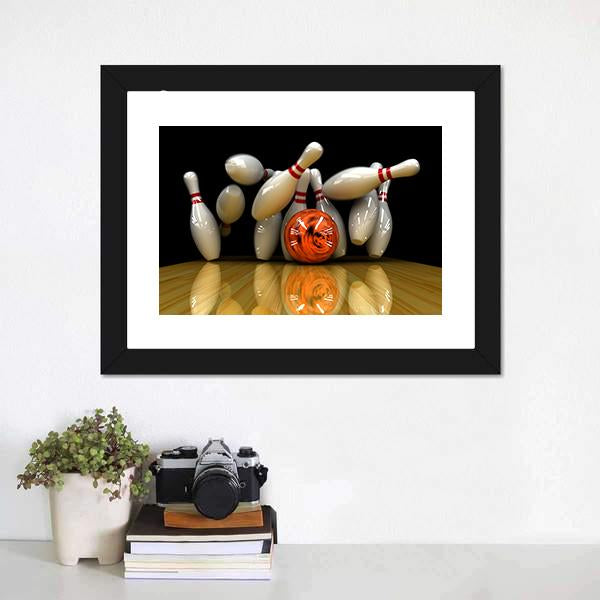 Orange Bowling Ball Strike Canvas Wall Art-1 Piece-Framed Print-20" x 16"-Tiaracle