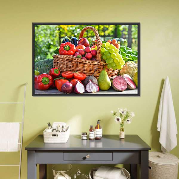 Organic Vegetables & Fruits Canvas Wall Art-1 Piece-Floating Frame-24" x 16"-Tiaracle