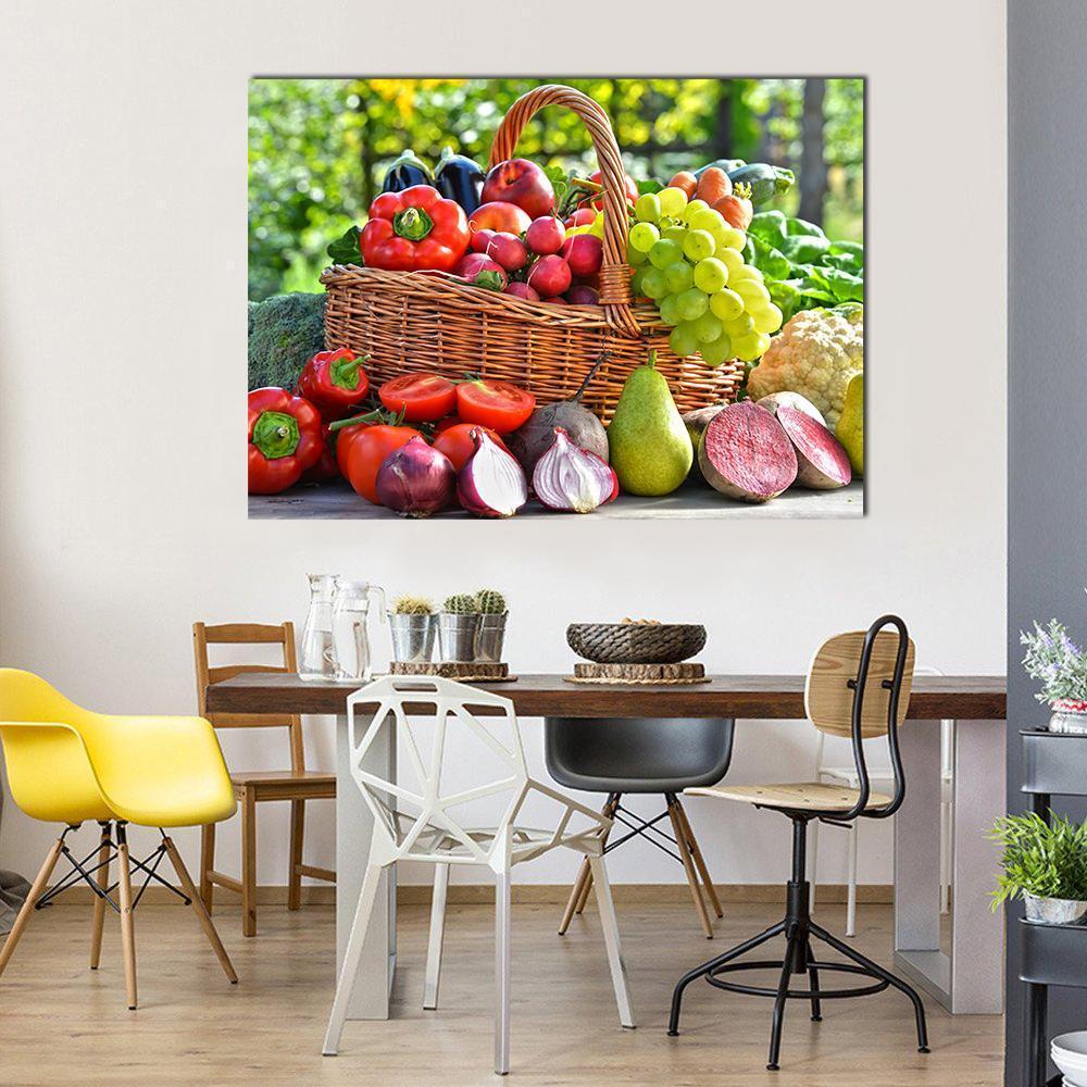 Organic Vegetables & Fruits Canvas Wall Art-1 Piece-Gallery Wrap-48" x 32"-Tiaracle