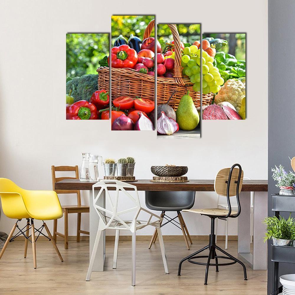 Organic Vegetables & Fruits Canvas Wall Art-4 Pop-Gallery Wrap-50" x 32"-Tiaracle