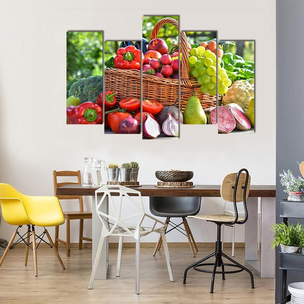 Organic Vegetables & Fruits Canvas Wall Art-5 Pop-Gallery Wrap-47" x 32"-Tiaracle