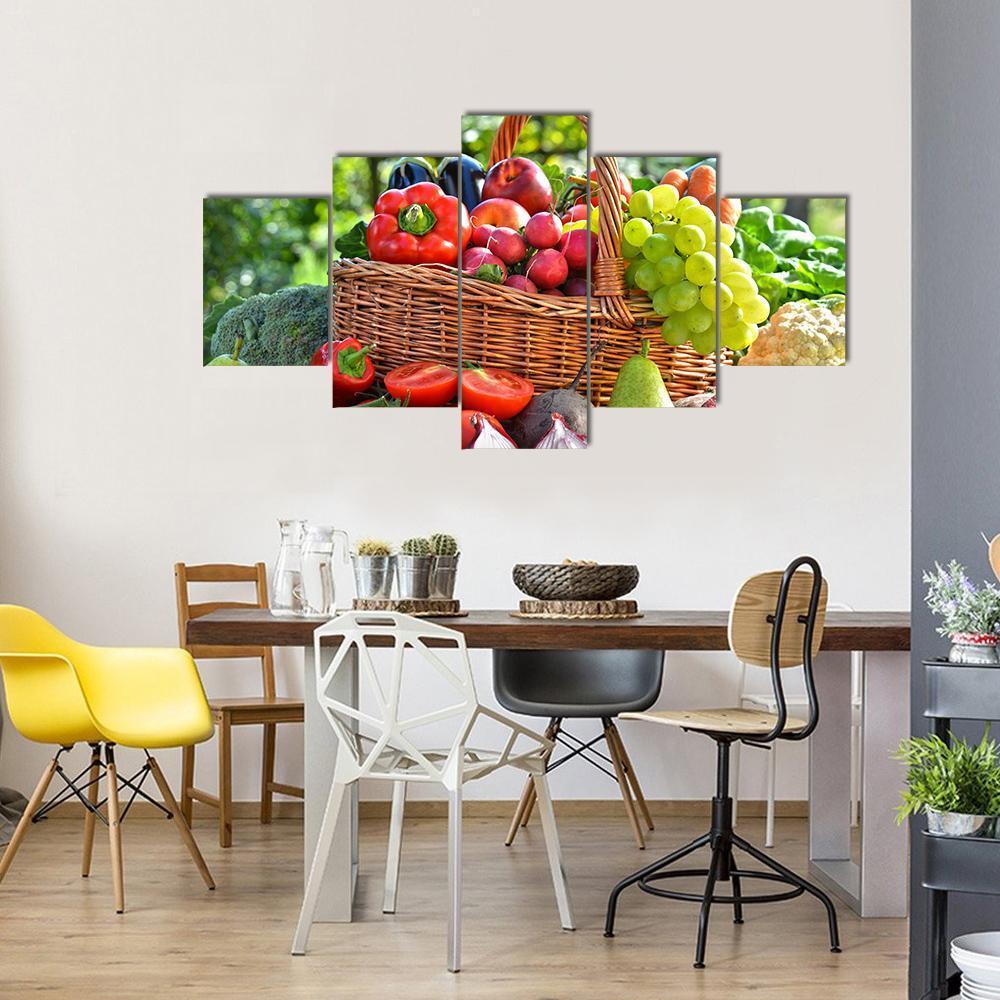 Organic Vegetables & Fruits Canvas Wall Art-5 Star-Gallery Wrap-62" x 32"-Tiaracle