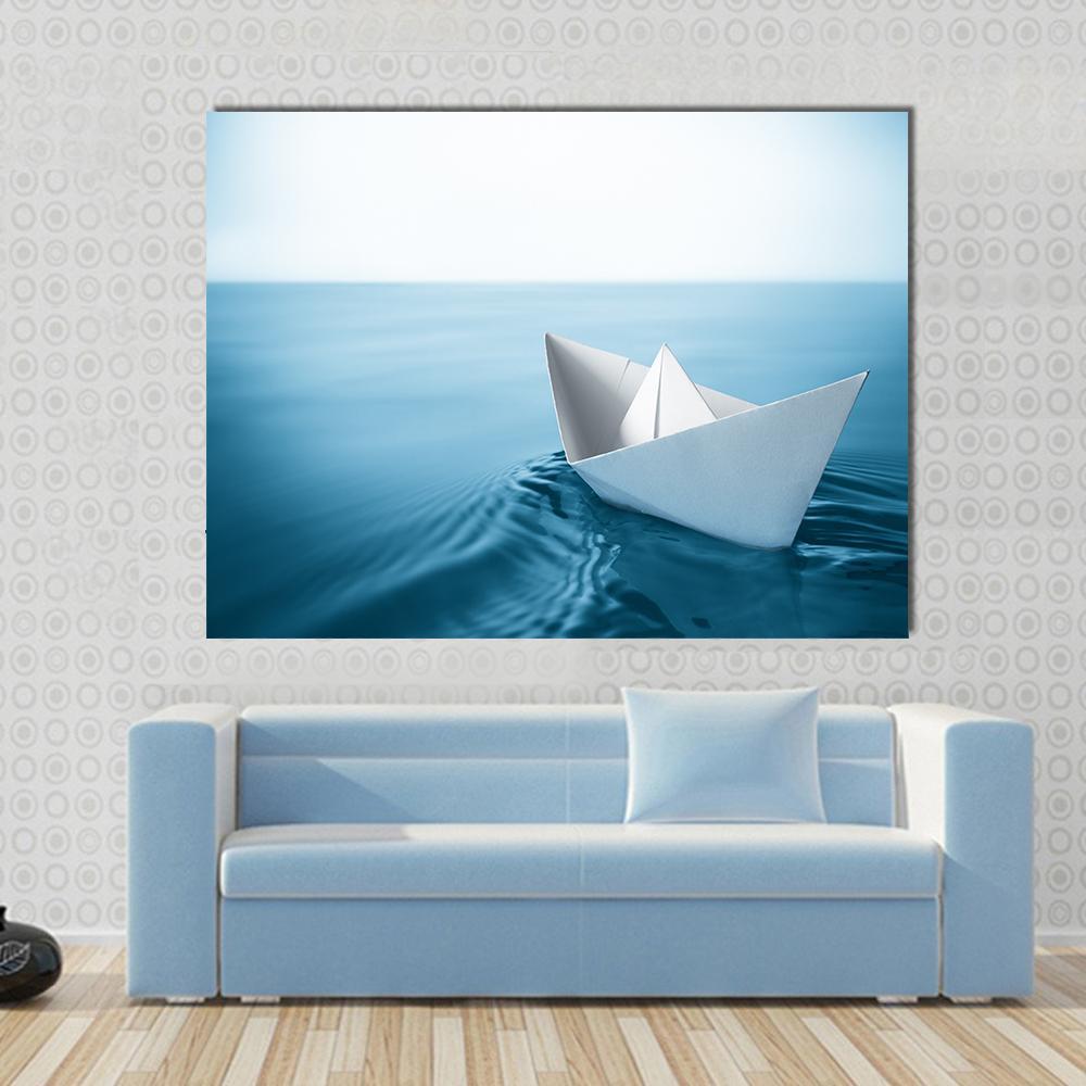 Paper Sailboat In Water Canvas Wall Art-1 Piece-Gallery Wrap-48" x 32"-Tiaracle