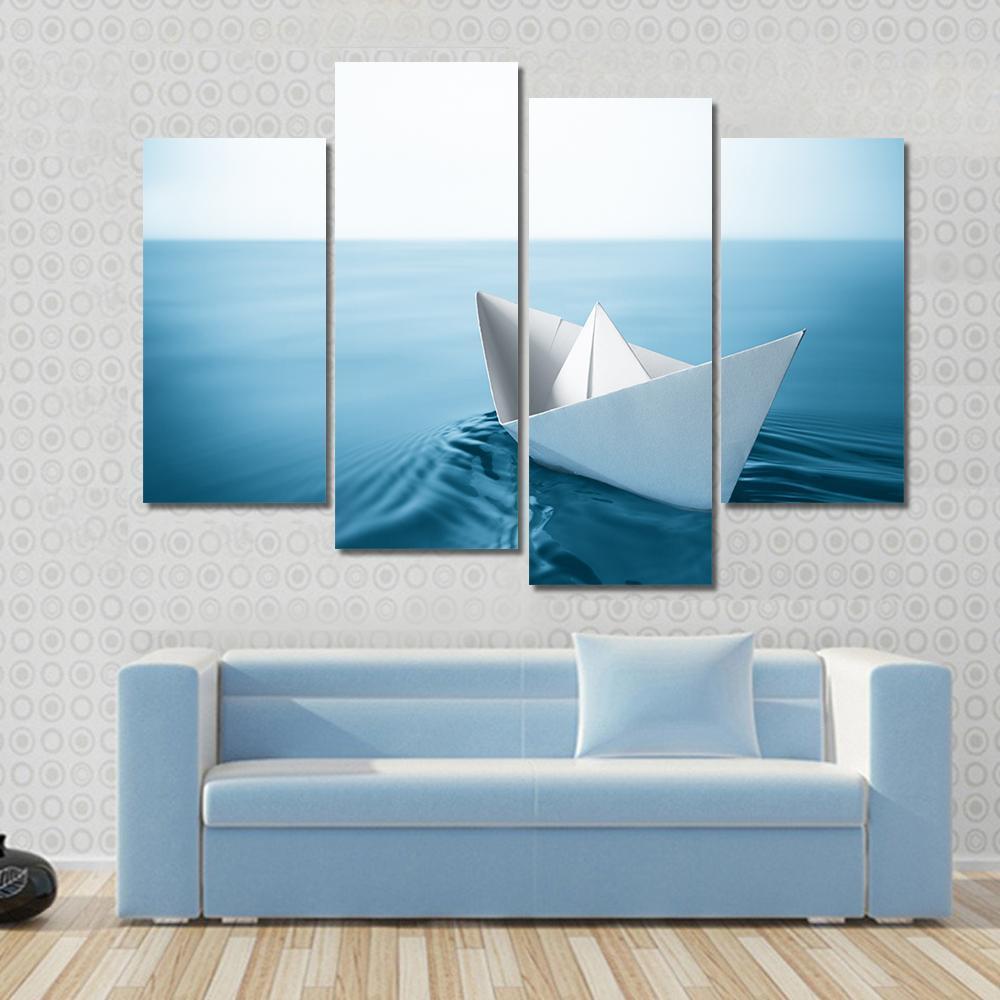 Paper Sailboat In Water Canvas Wall Art-4 Pop-Gallery Wrap-50" x 32"-Tiaracle