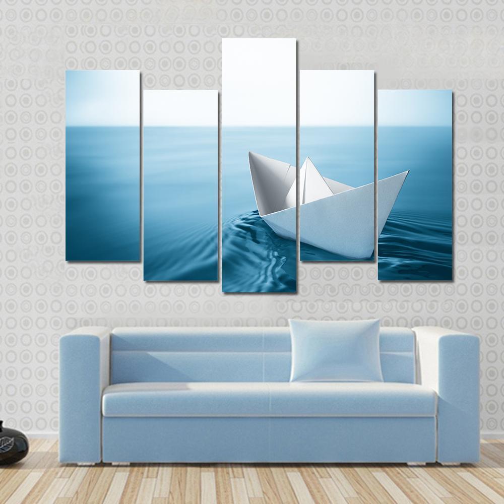 Paper Sailboat In Water Canvas Wall Art-5 Pop-Gallery Wrap-47" x 32"-Tiaracle