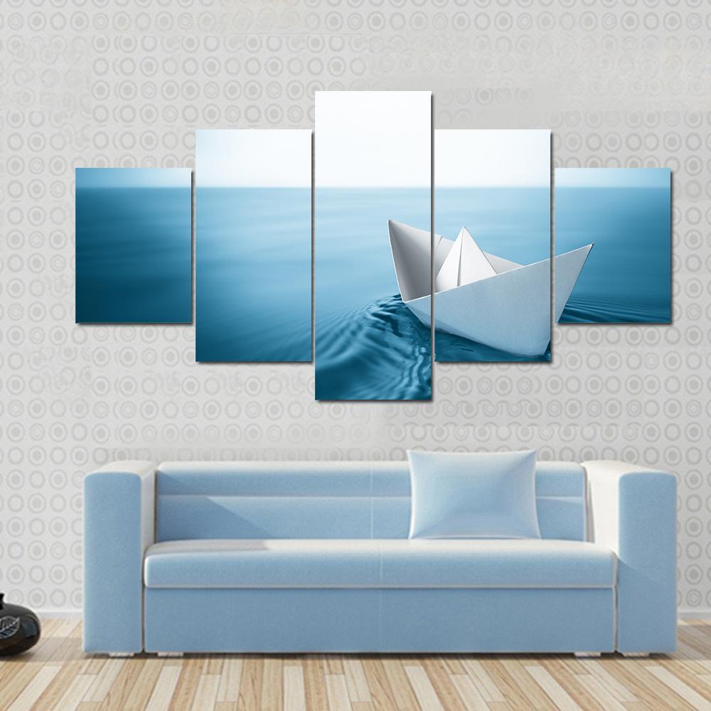 Paper Sailboat In Water Canvas Wall Art-5 Star-Gallery Wrap-62" x 32"-Tiaracle