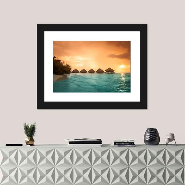 Over Water Bungalows Canvas Wall Art-1 Piece-Framed Print-20" x 16"-Tiaracle