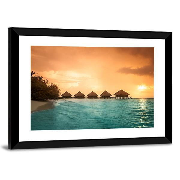 Over Water Bungalows Canvas Wall Art-3 Horizontal-Gallery Wrap-25" x 16"-Tiaracle