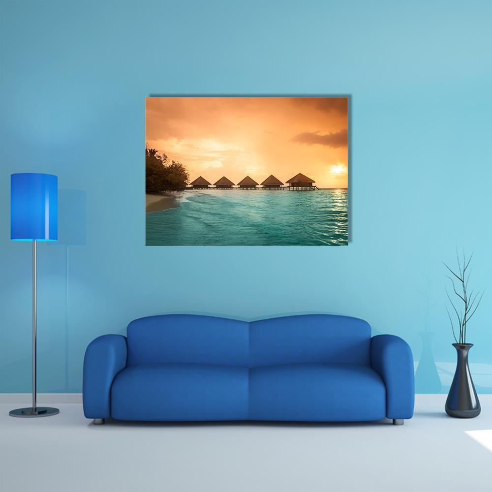 Over Water Bungalows Canvas Wall Art-1 Piece-Gallery Wrap-48" x 32"-Tiaracle