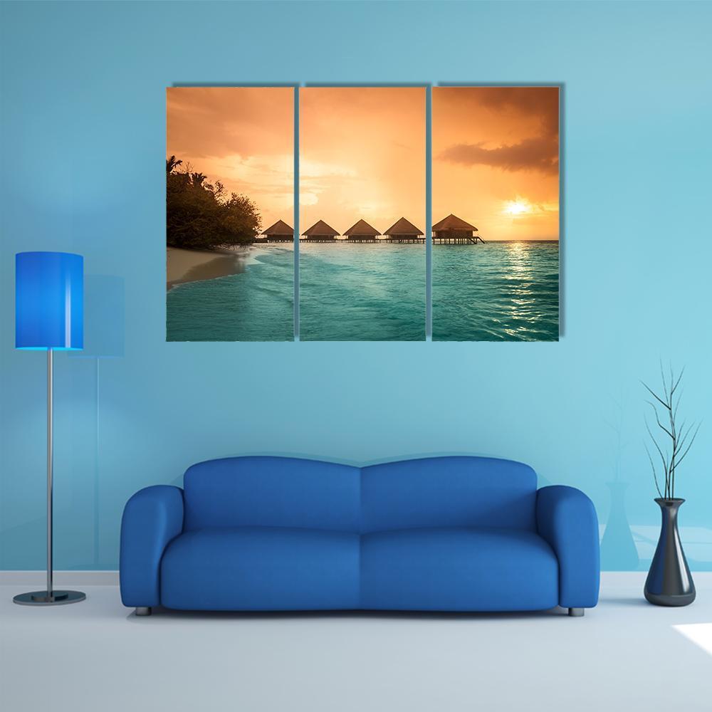 Over Water Bungalows Canvas Wall Art-3 Horizontal-Gallery Wrap-37" x 24"-Tiaracle