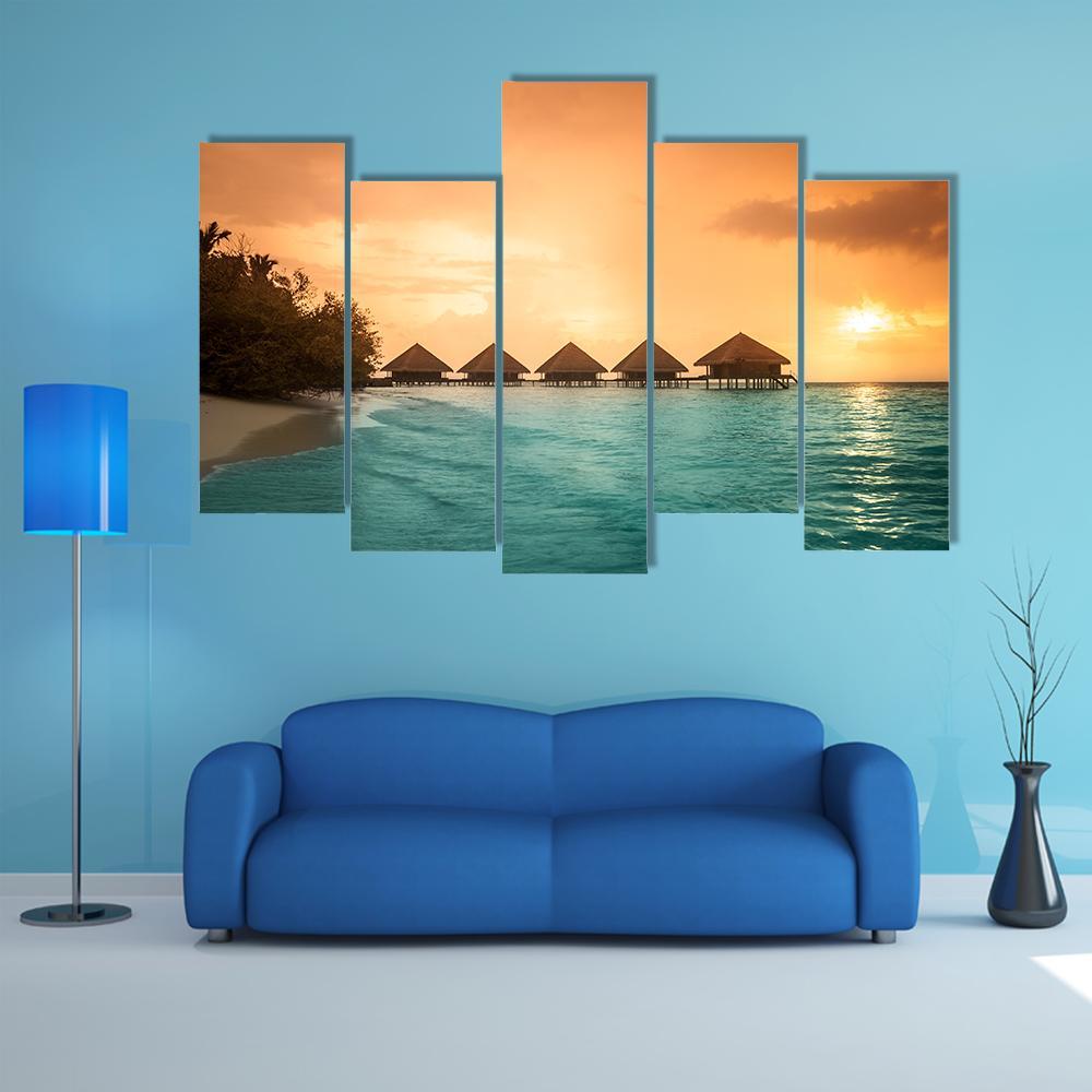 Over Water Bungalows Canvas Wall Art-5 Pop-Gallery Wrap-47" x 32"-Tiaracle