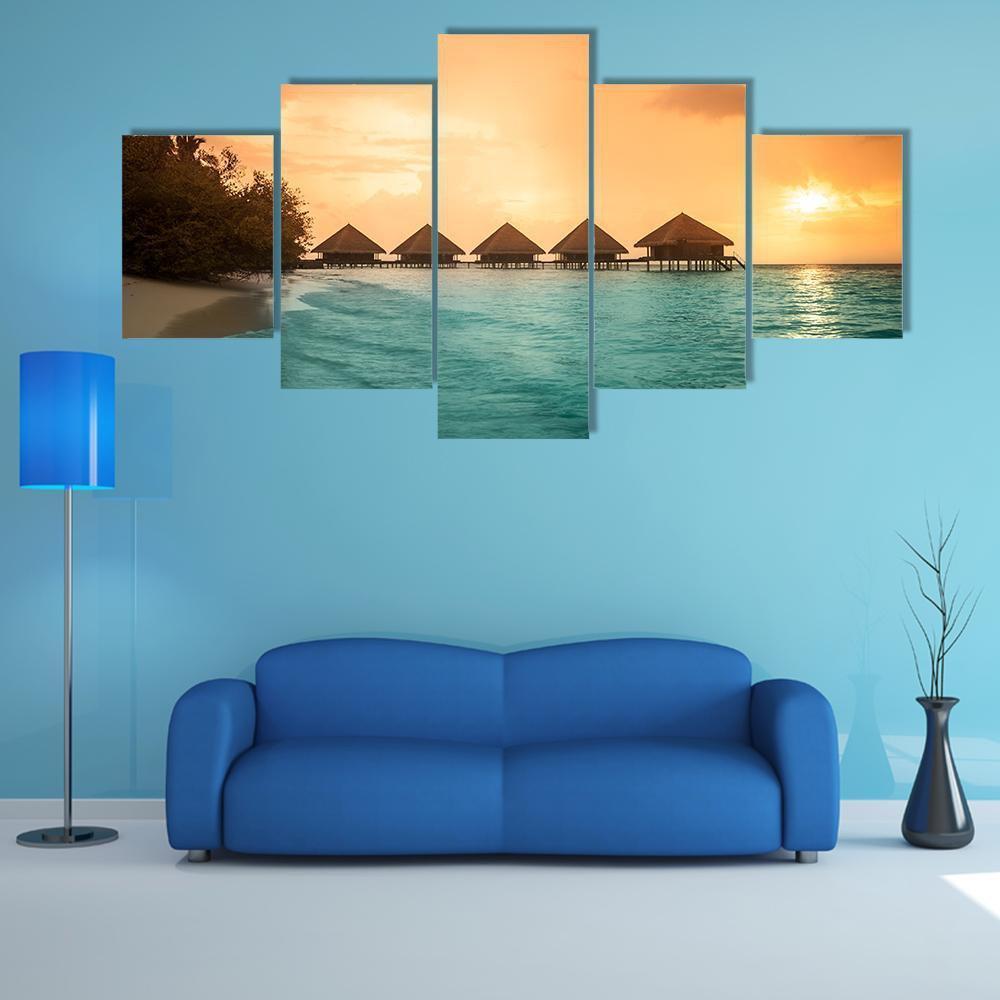 Over Water Bungalows Canvas Wall Art-5 Star-Gallery Wrap-62" x 32"-Tiaracle