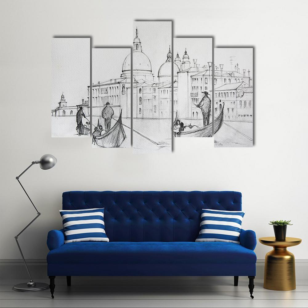 Painting Of Venice Italy Canvas Wall Art-5 Pop-Gallery Wrap-47" x 32"-Tiaracle