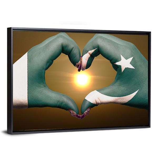 Pakistan Flag Heart Gesture Canvas Wall Art-3 Horizontal-Gallery Wrap-25" x 16"-Tiaracle