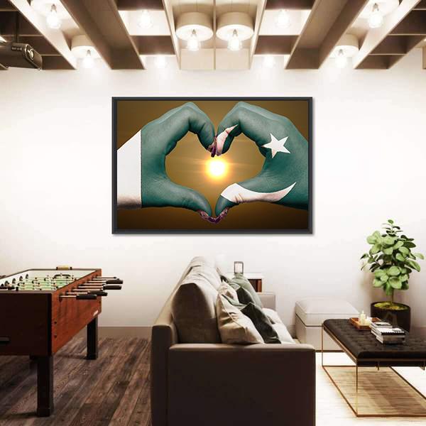 Pakistan Flag Heart Gesture Canvas Wall Art-3 Horizontal-Gallery Wrap-25" x 16"-Tiaracle