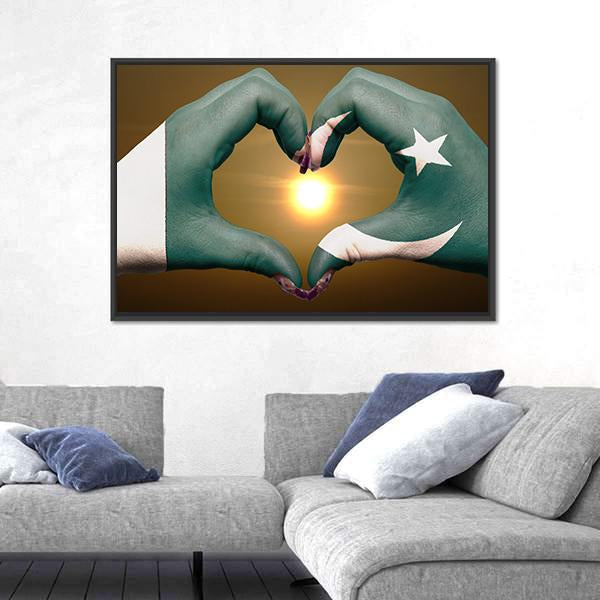 Pakistan Flag Heart Gesture Canvas Wall Art-3 Horizontal-Gallery Wrap-25" x 16"-Tiaracle