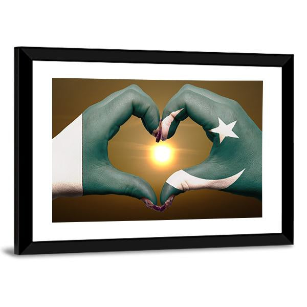 Pakistan Flag Heart Gesture Canvas Wall Art-3 Horizontal-Gallery Wrap-25" x 16"-Tiaracle