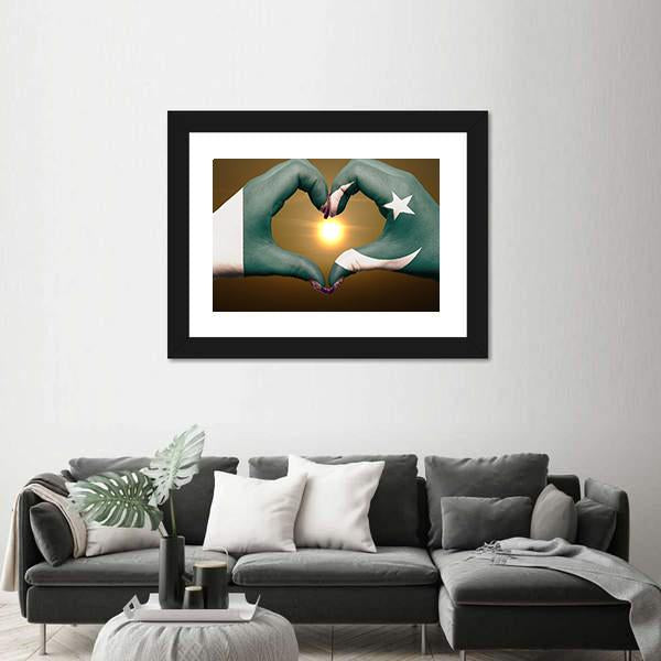 Pakistan Flag Heart Gesture Canvas Wall Art-3 Horizontal-Gallery Wrap-25" x 16"-Tiaracle