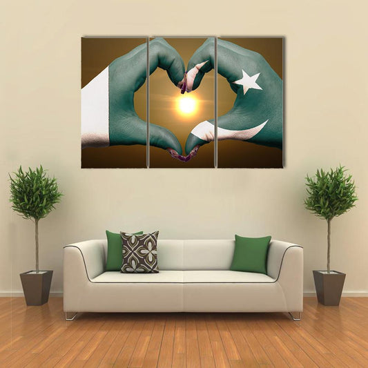 Pakistan Flag Heart Gesture Canvas Wall Art-3 Horizontal-Gallery Wrap-37" x 24"-Tiaracle