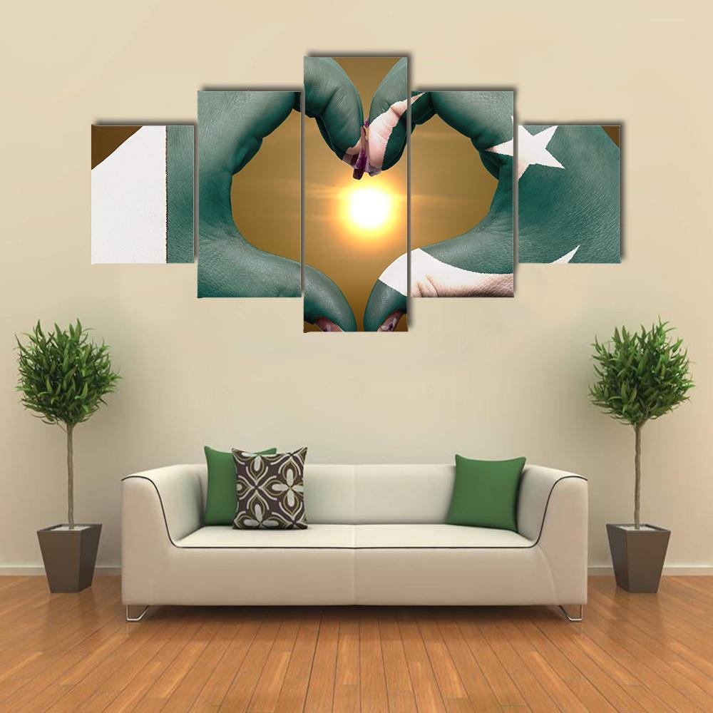 Pakistan Flag Heart Gesture Canvas Wall Art-5 Star-Gallery Wrap-62" x 32"-Tiaracle