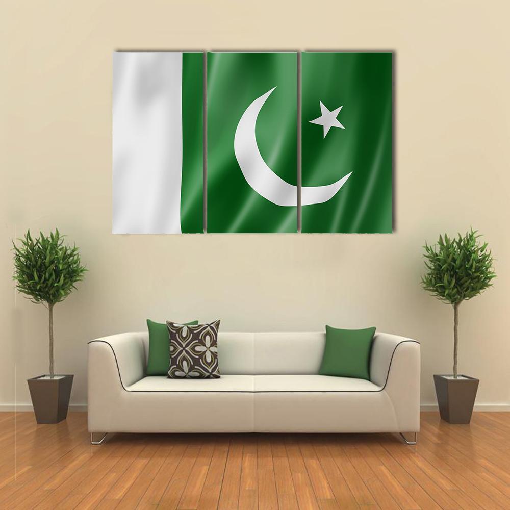 Pakistan Flag Canvas Wall Art-3 Horizontal-Gallery Wrap-37" x 24"-Tiaracle