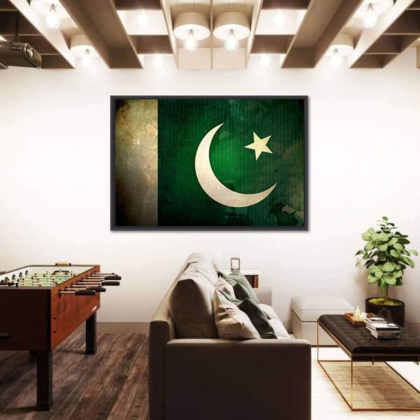 Pakistan Flag On Grunge Texture Canvas Wall Art-3 Horizontal-Gallery Wrap-25" x 16"-Tiaracle